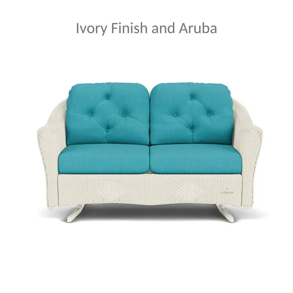 Lloyd Flanders Reflections Wicker Glider Loveseat Sunbrella Cushions