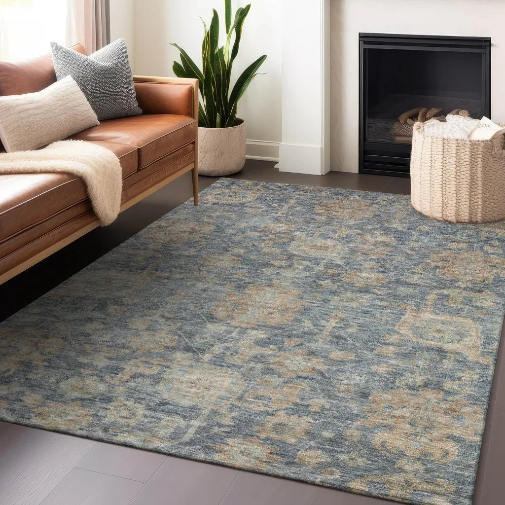 LOOMLAN Rugs Riga Blue Washable Indoor-Outdoor Rug