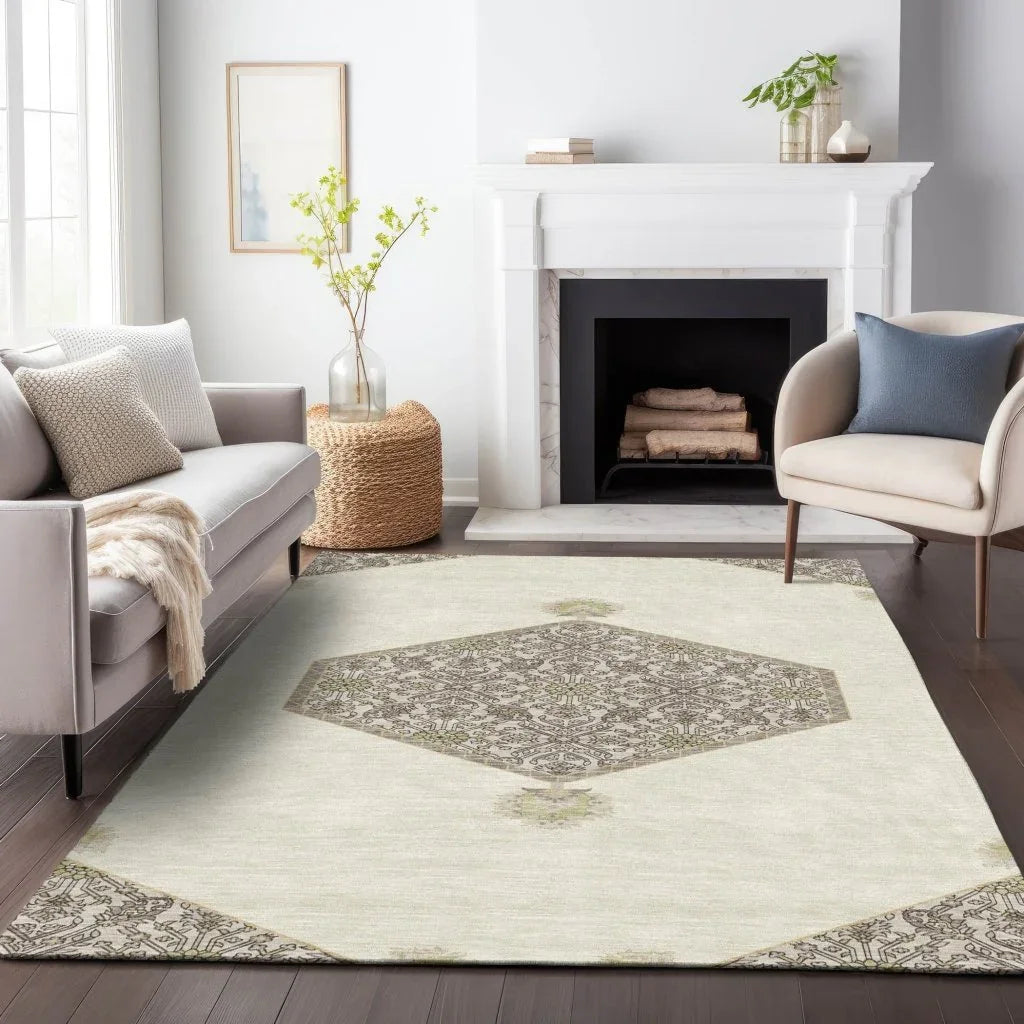 LOOMLAN Rugs Riven Ivory Washable Indoor-Outdoor Rug