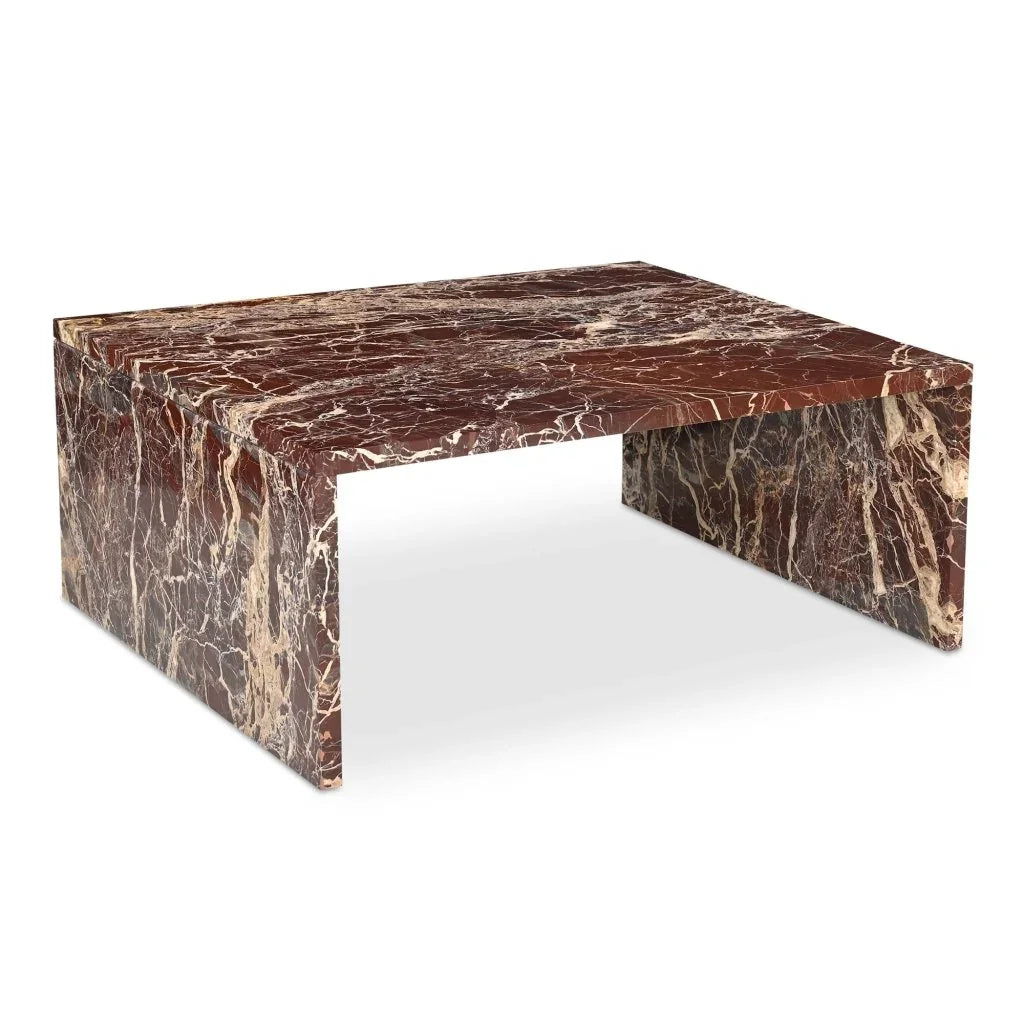 Rosa Rosso Levanto Marble Outdoor Coffee Table - LOOMLAN - Moe's Home - Outdoor Coffee Tables
