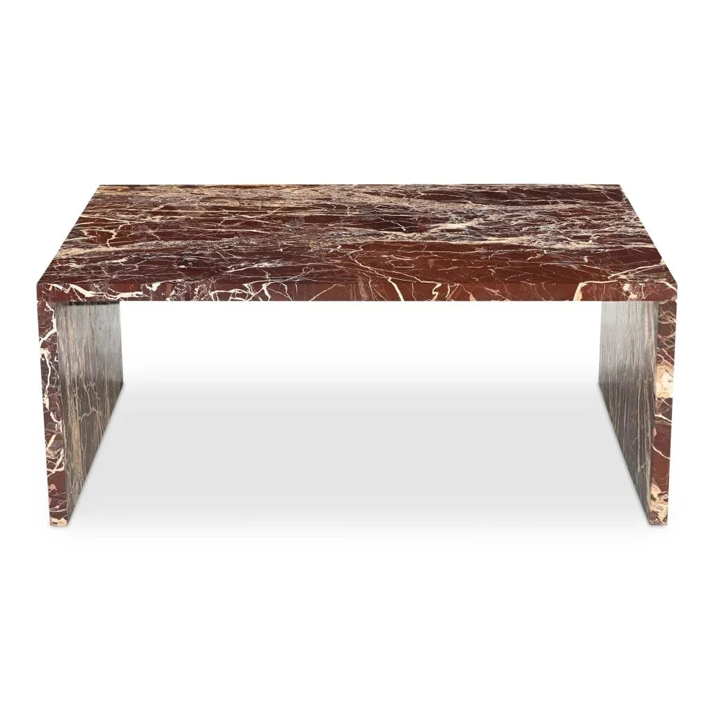 Rosa Rosso Levanto Marble Outdoor Coffee Table - LOOMLAN - Moe's Home - Outdoor Coffee Tables