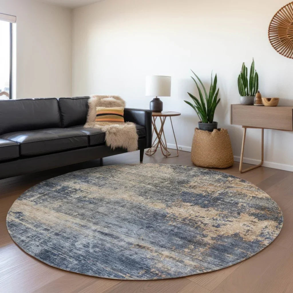 LOOMLAN Rugs Roumiya Blue Washable Indoor-Outdoor Rug