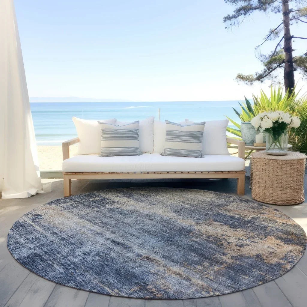 LOOMLAN Rugs Roumiya Blue Washable Indoor-Outdoor Rug