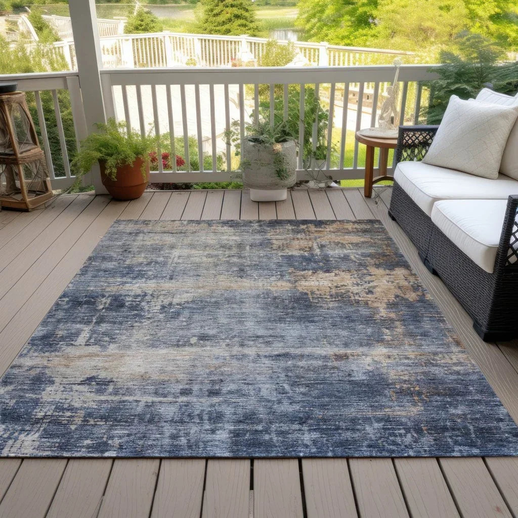 LOOMLAN Rugs Roumiya Blue Washable Indoor-Outdoor Rug