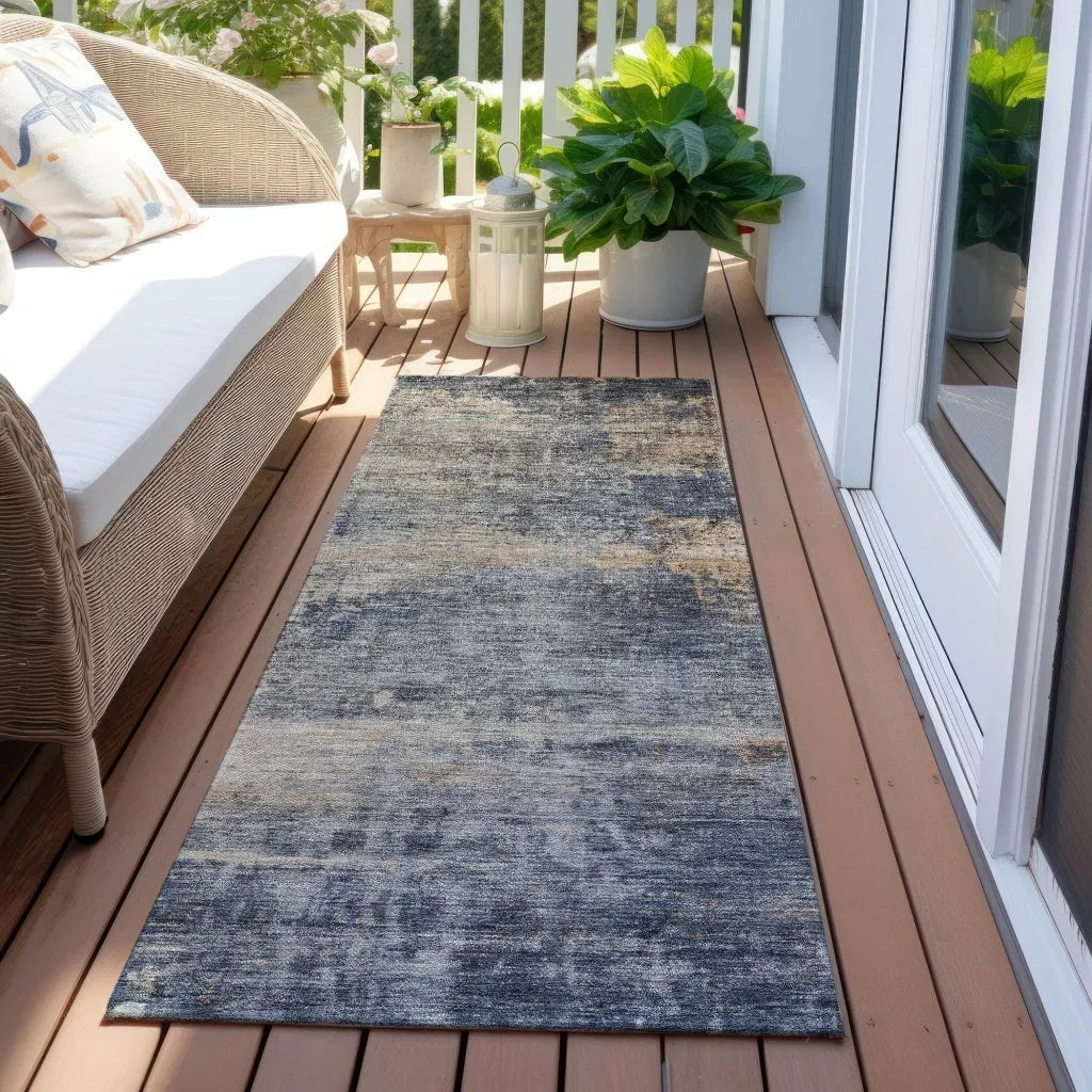 LOOMLAN Rugs Roumiya Blue Washable Indoor-Outdoor Rug