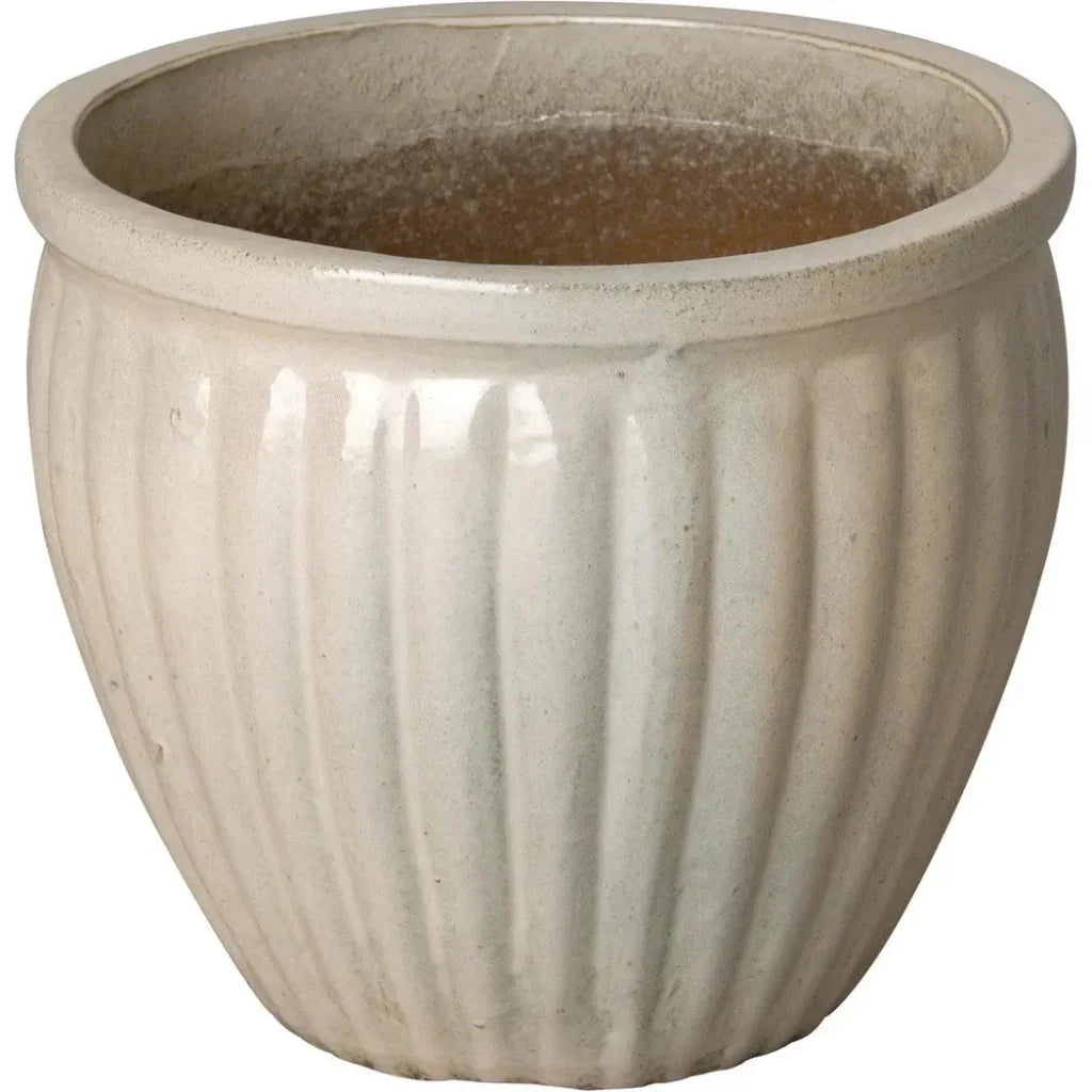 Emissary Round Ridge White Ceramic Planter