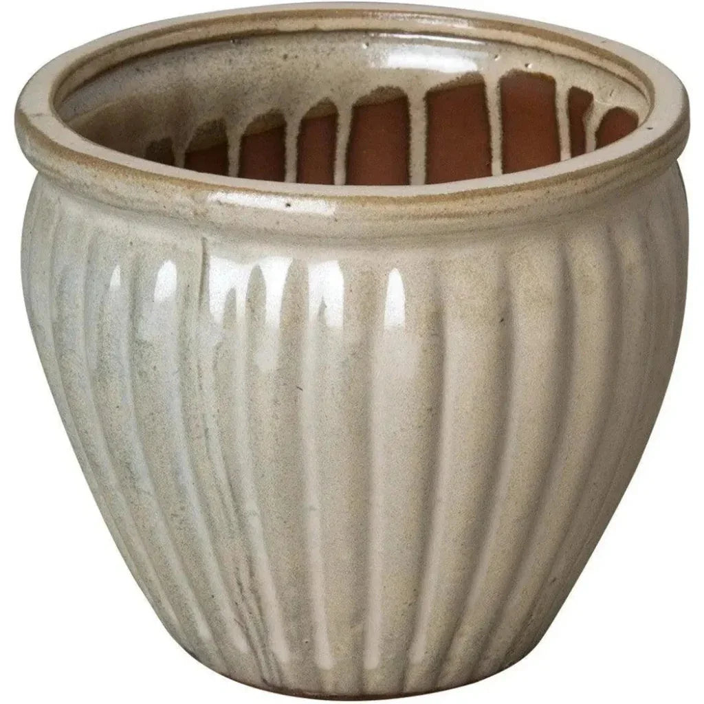 Emissary Round Ridge White Ceramic Planter