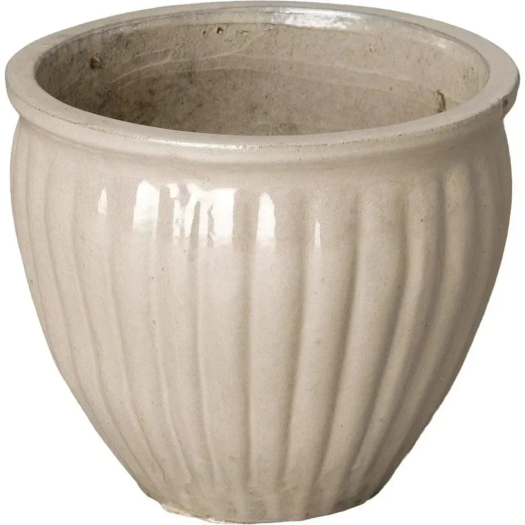 Emissary Round Ridge White Ceramic Planter