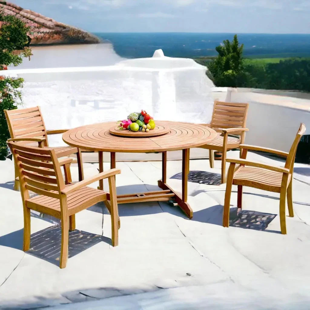 Royal 5PC Round Outdoor Dining Set Stacking Armchairs - LOOMLAN - HiTeak - Outdoor Dining Sets