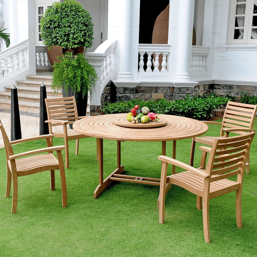 Royal Teak Patio Round Dining Set 5PC - LOOMLAN - HiTeak - Outdoor Dining Sets