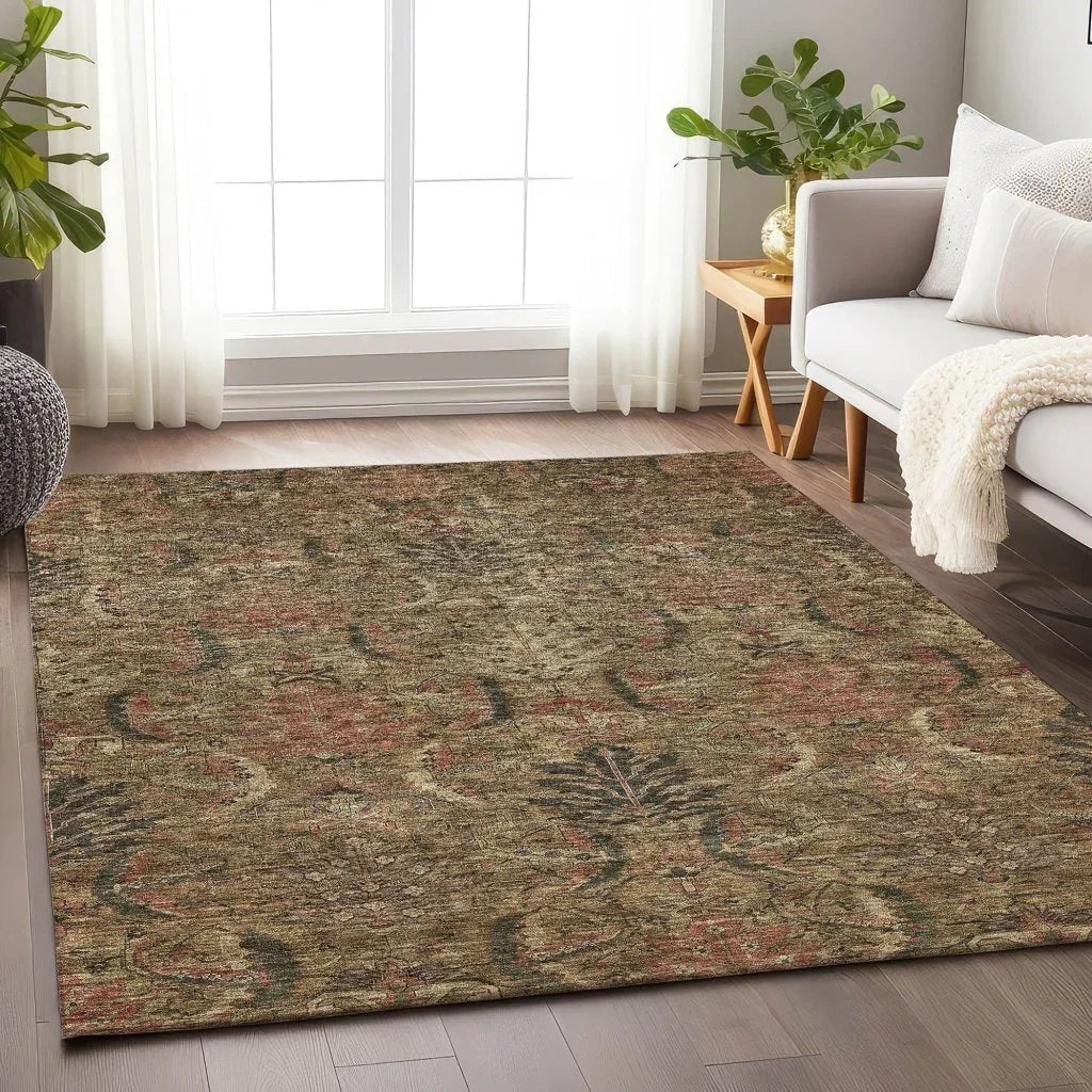 LOOMLAN Rugs Rustica Brown Washable Indoor-Outdoor Rug