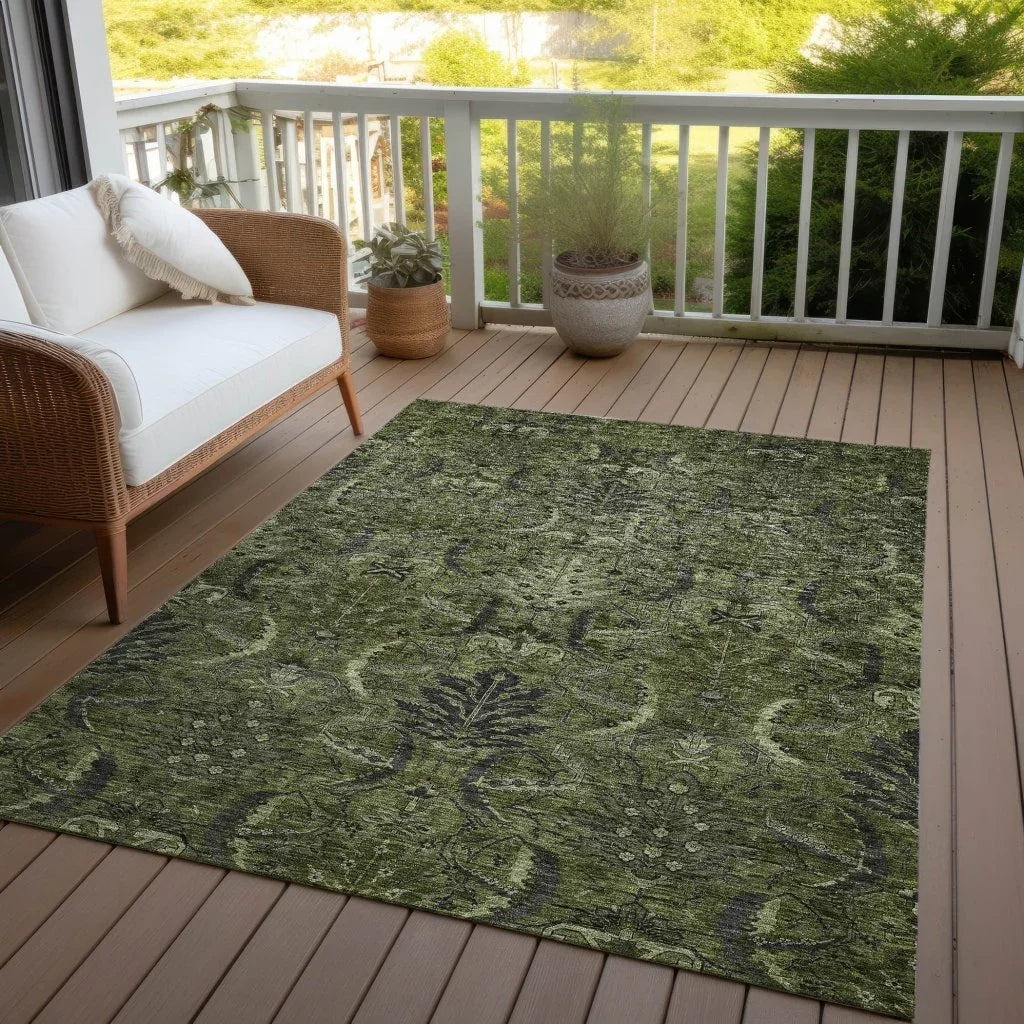 LOOMLAN Rugs Rustica Green Washable Indoor-Outdoor Rug
