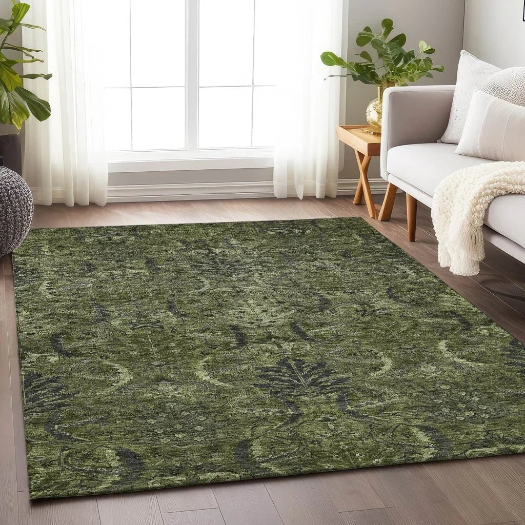 LOOMLAN Rugs Rustica Green Washable Indoor-Outdoor Rug