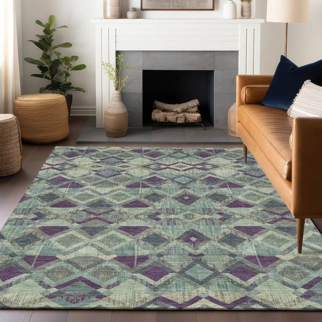 LOOMLAN Rugs Rustira Blue Washable Indoor-Outdoor Rug