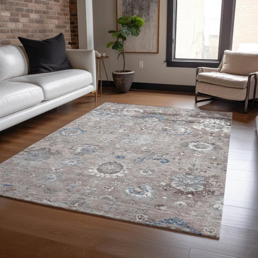 LOOMLAN Rugs Ruvina Brown Washable Indoor-Outdoor Rug