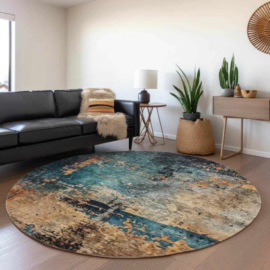 LOOMLAN Rugs Sadeeya Teal Washable Indoor-Outdoor Rug