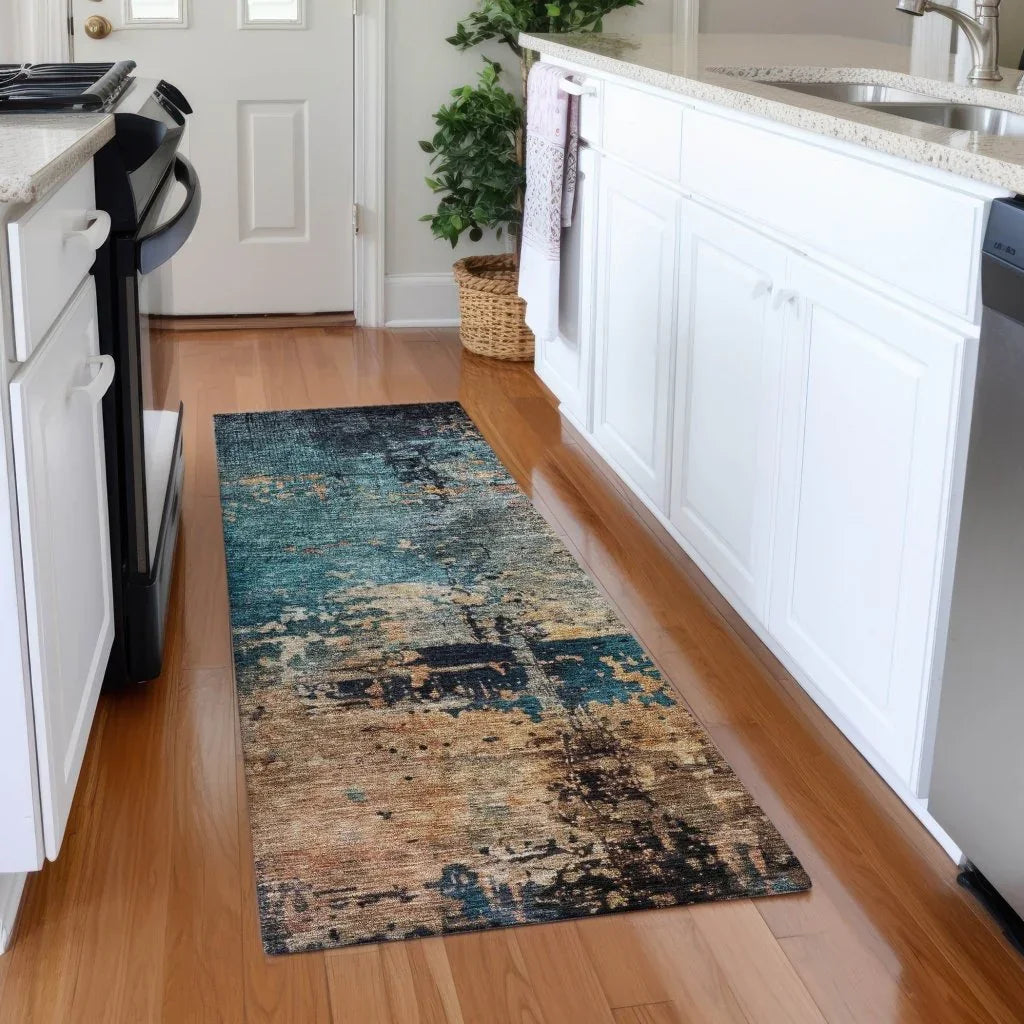 LOOMLAN Rugs Sadeeya Teal Washable Indoor-Outdoor Rug