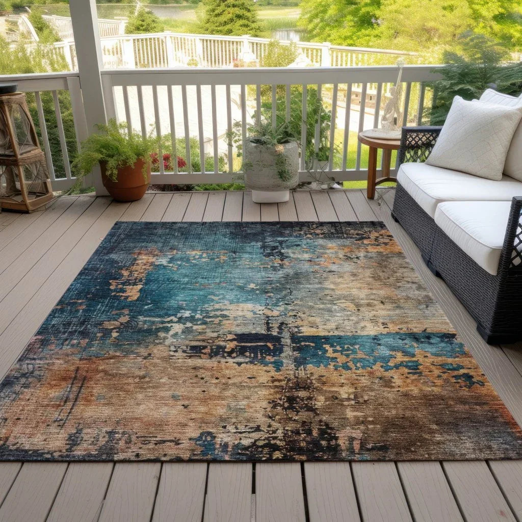 LOOMLAN Rugs Sadeeya Teal Washable Indoor-Outdoor Rug