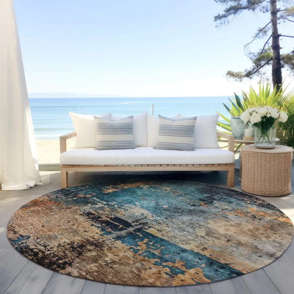 LOOMLAN Rugs Sadeeya Teal Washable Indoor-Outdoor Rug
