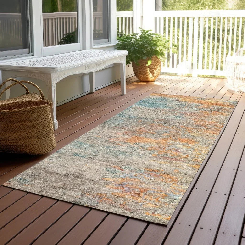 LOOMLAN Rugs Safina Teal Washable Indoor-Outdoor Rug