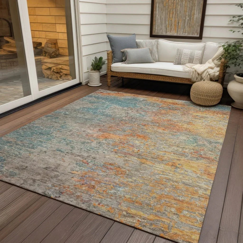 LOOMLAN Rugs Safina Teal Washable Indoor-Outdoor Rug