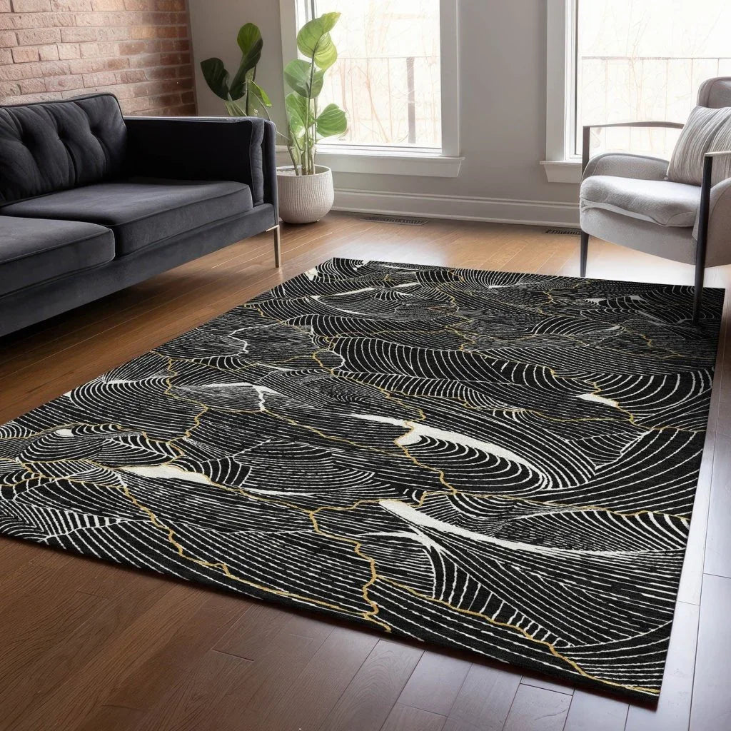 LOOMLAN Rugs Sahari Black Washable Indoor-Outdoor Rug