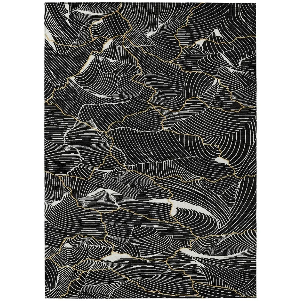 LOOMLAN Rugs Sahari Black Washable Indoor-Outdoor Rug