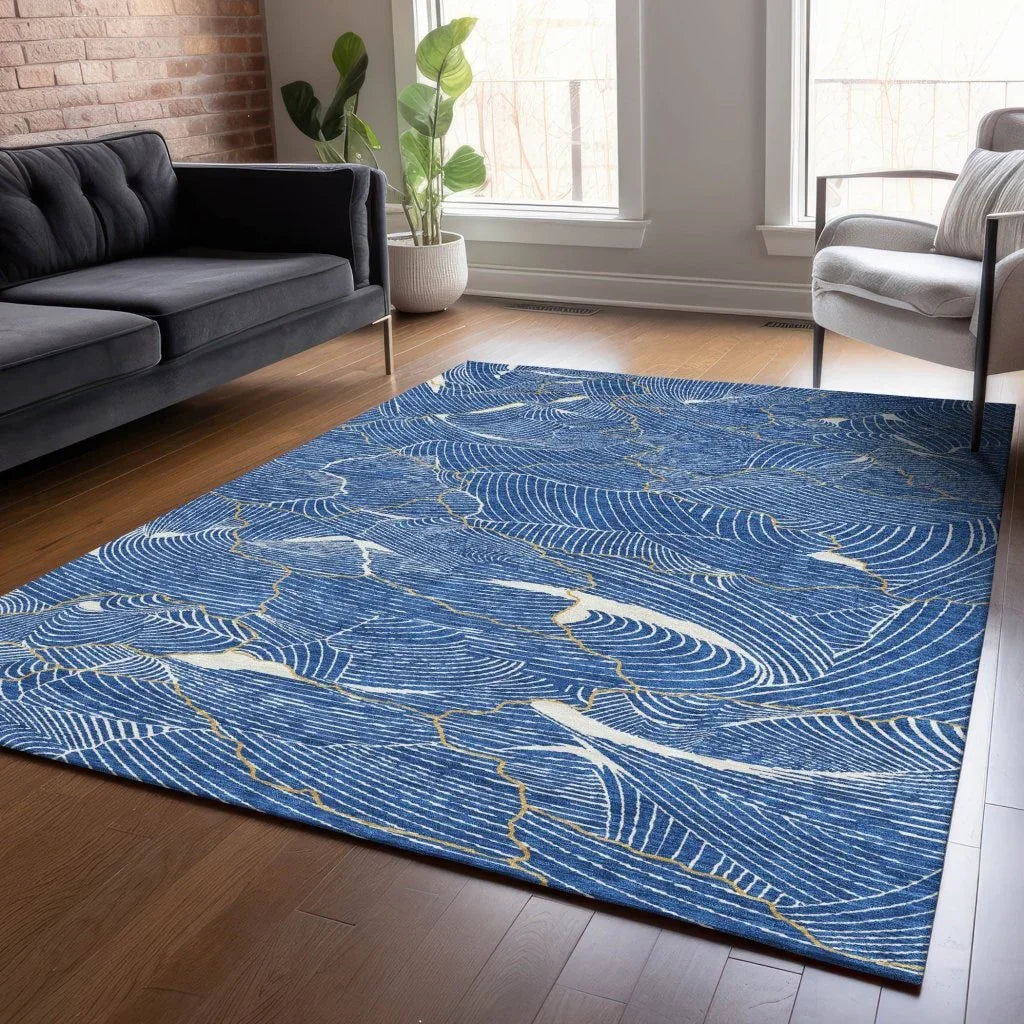 LOOMLAN Rugs Sahari Blue Washable Indoor-Outdoor Rug