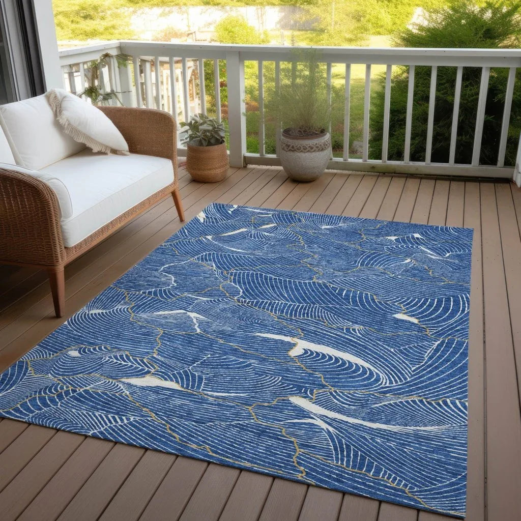 LOOMLAN Rugs Sahari Blue Washable Indoor-Outdoor Rug