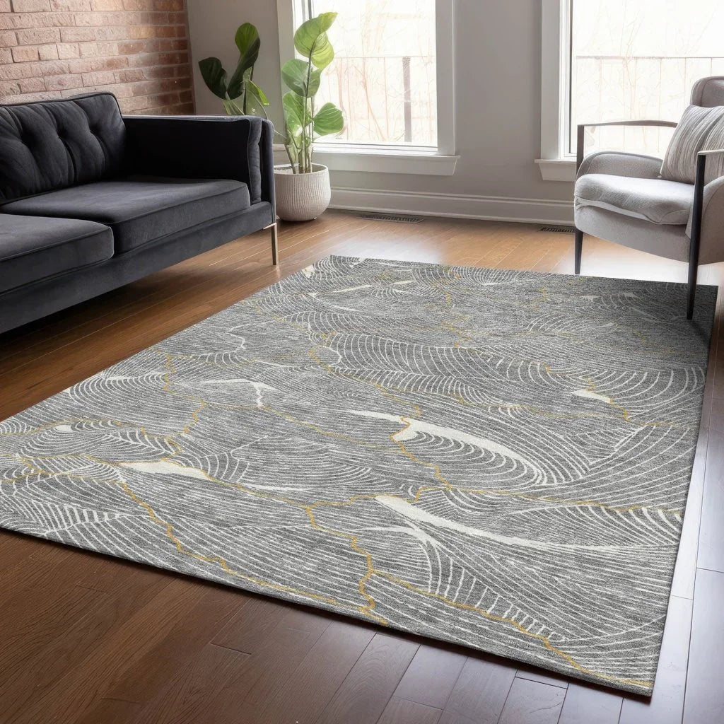 LOOMLAN Rugs Sahari Gray Washable Indoor-Outdoor Rug