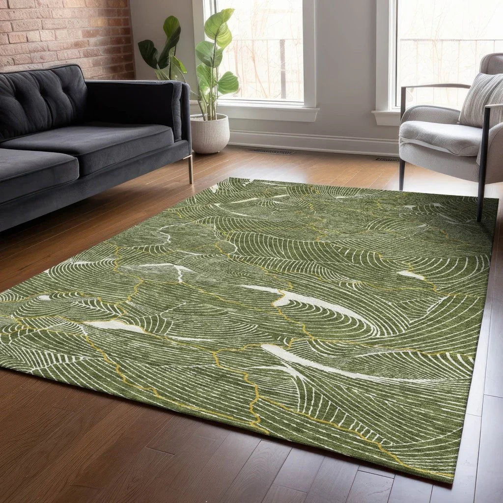LOOMLAN Rugs Sahari Olive Washable Indoor-Outdoor Rug
