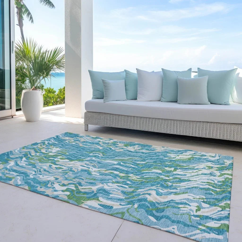 LOOMLAN Rugs Saphara Teal Washable Indoor-Outdoor Rug