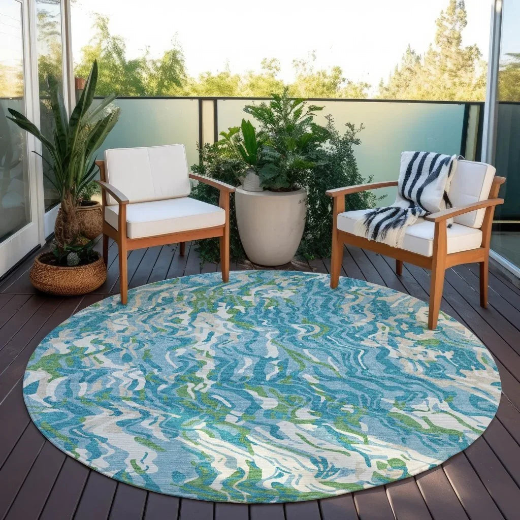 LOOMLAN Rugs Saphara Teal Washable Indoor-Outdoor Rug