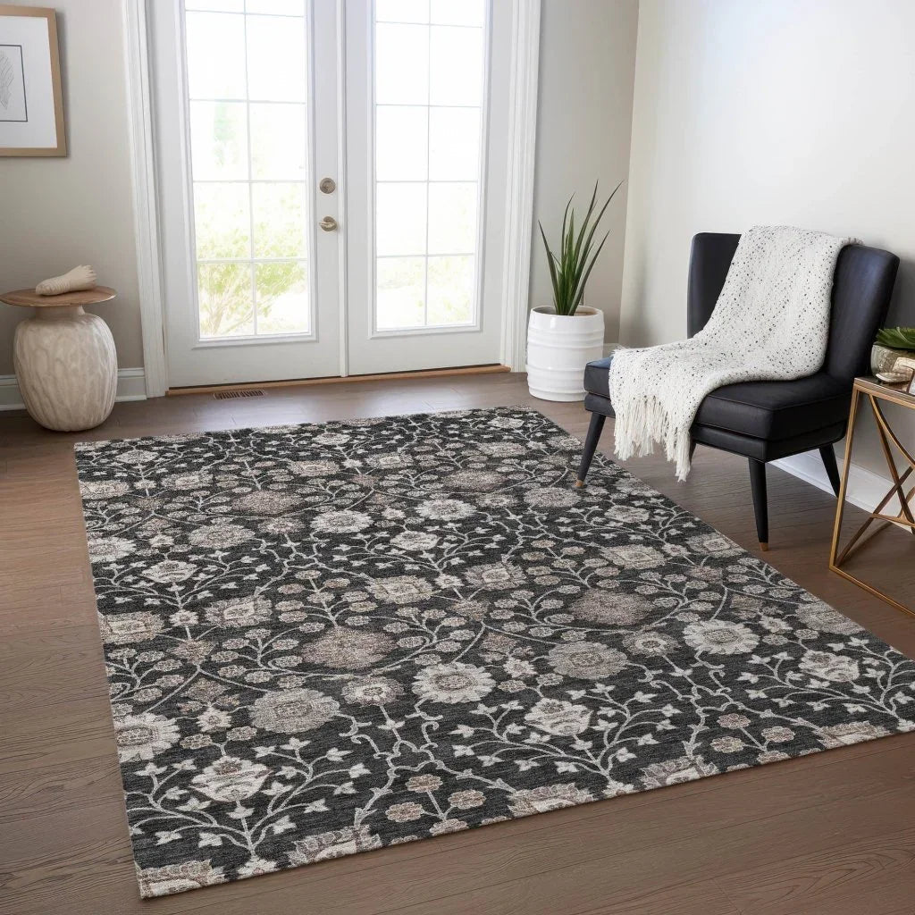 LOOMLAN Rugs Selma Black Washable Indoor-Outdoor Rug