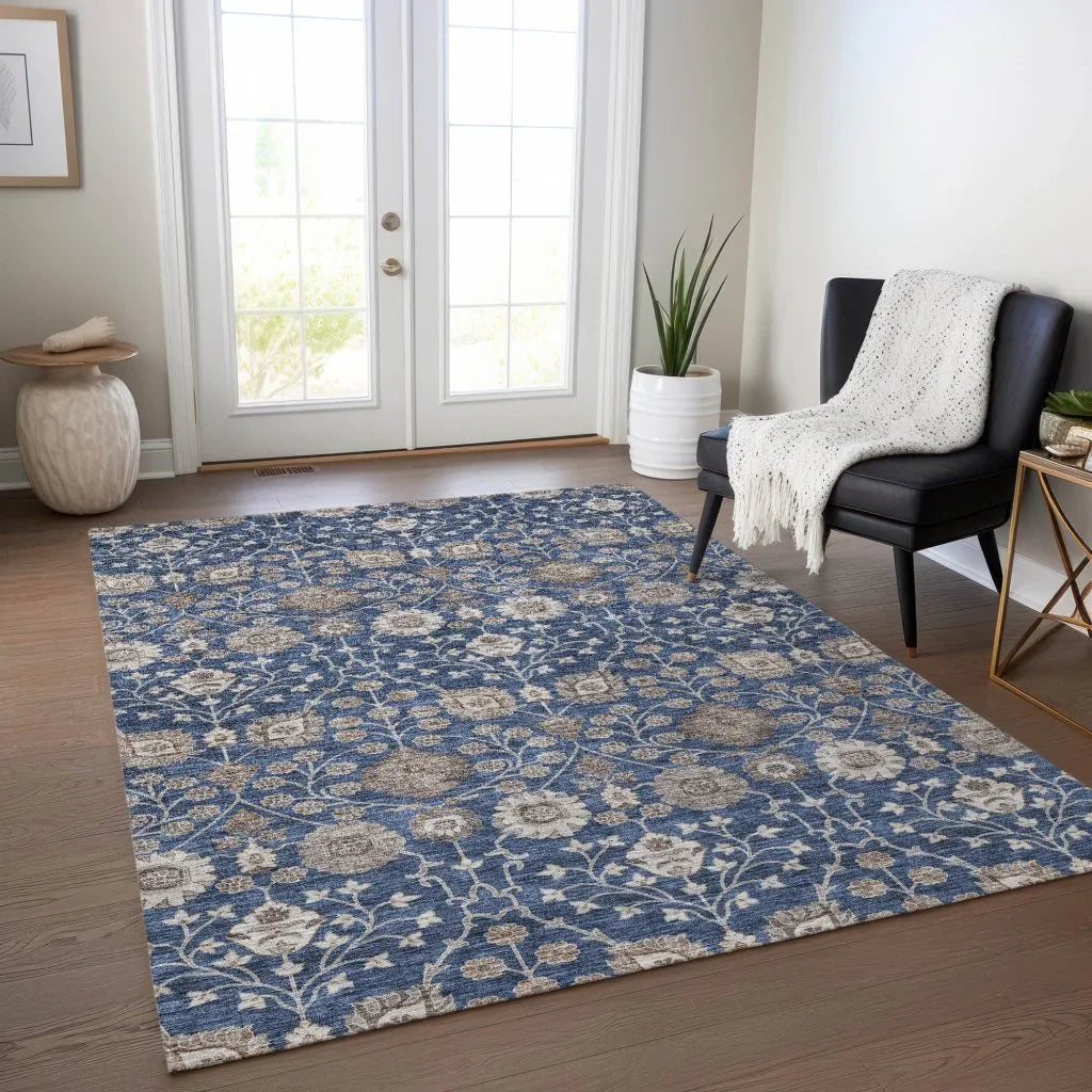 LOOMLAN Rugs Selma Blue Washable Indoor-Outdoor Rug