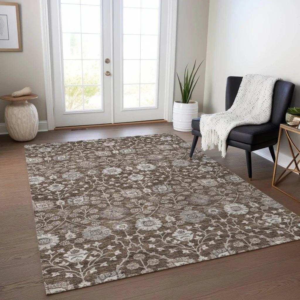 LOOMLAN Rugs Selma Brown Washable Indoor-Outdoor Rug