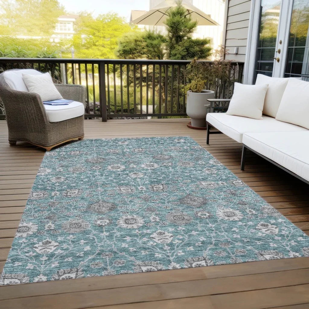 LOOMLAN Rugs Selma Teal Washable Indoor-Outdoor Rug
