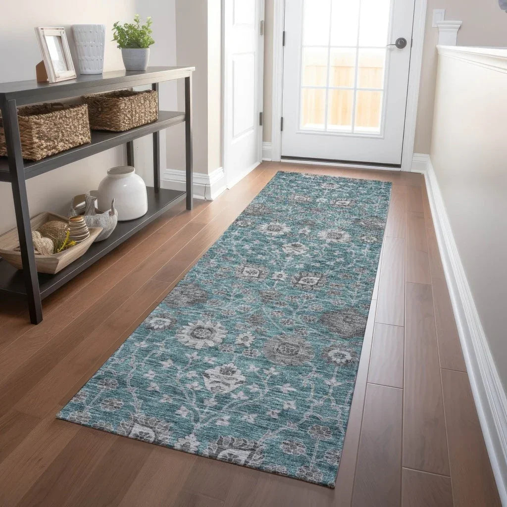 LOOMLAN Rugs Selma Teal Washable Indoor-Outdoor Rug
