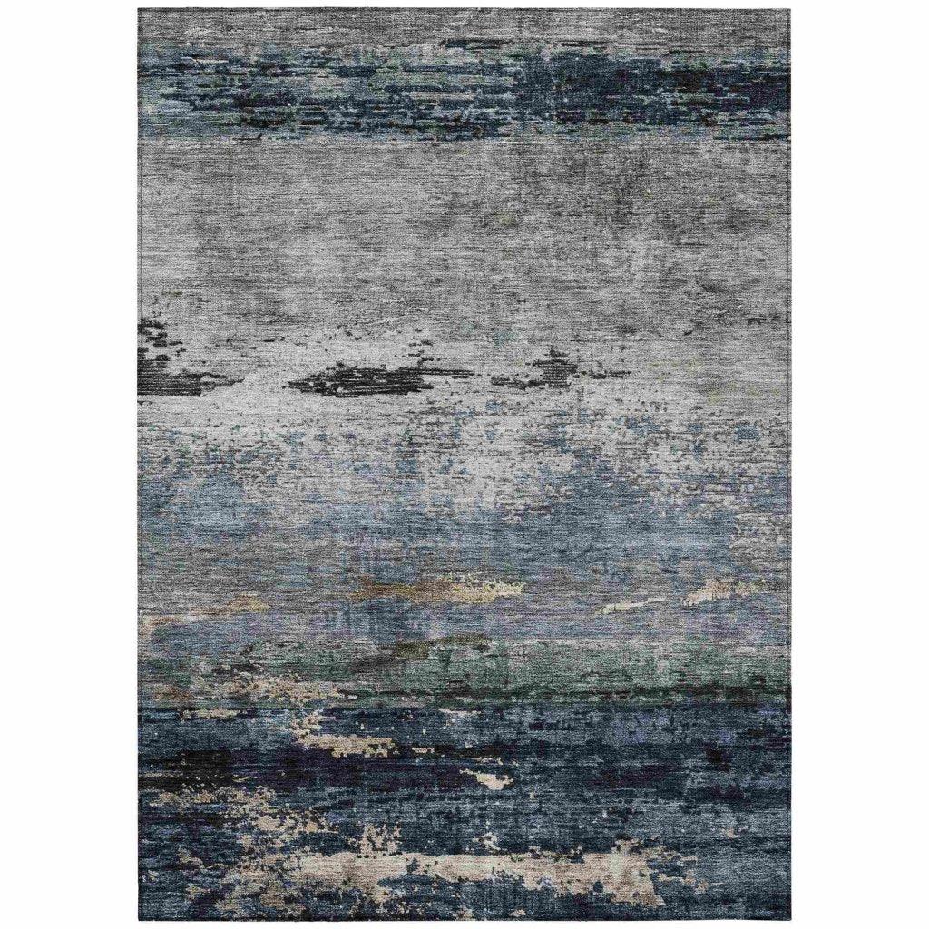 LOOMLAN Rugs Shafira Blue Washable Indoor-Outdoor Rug
