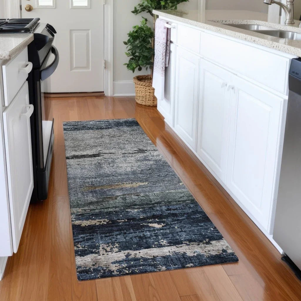 LOOMLAN Rugs Shafira Blue Washable Indoor-Outdoor Rug