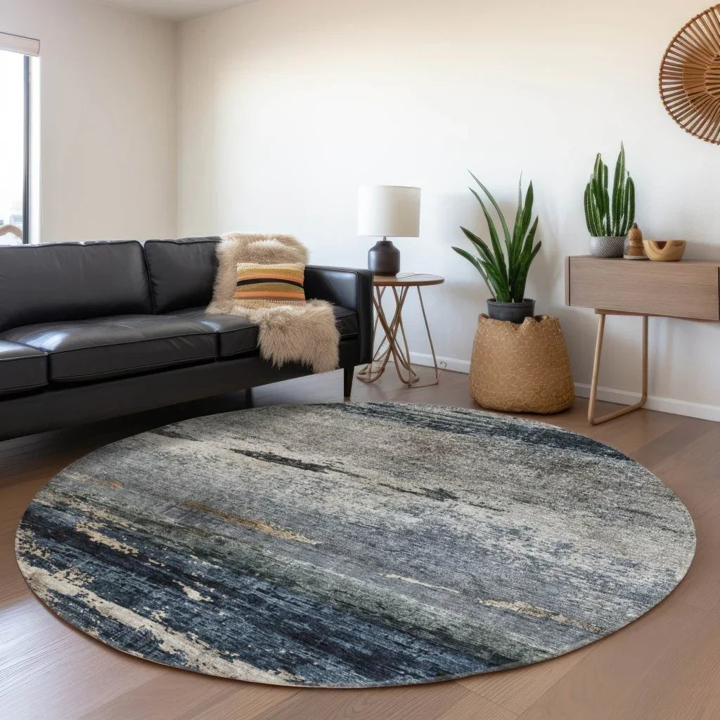 LOOMLAN Rugs Shafira Blue Washable Indoor-Outdoor Rug