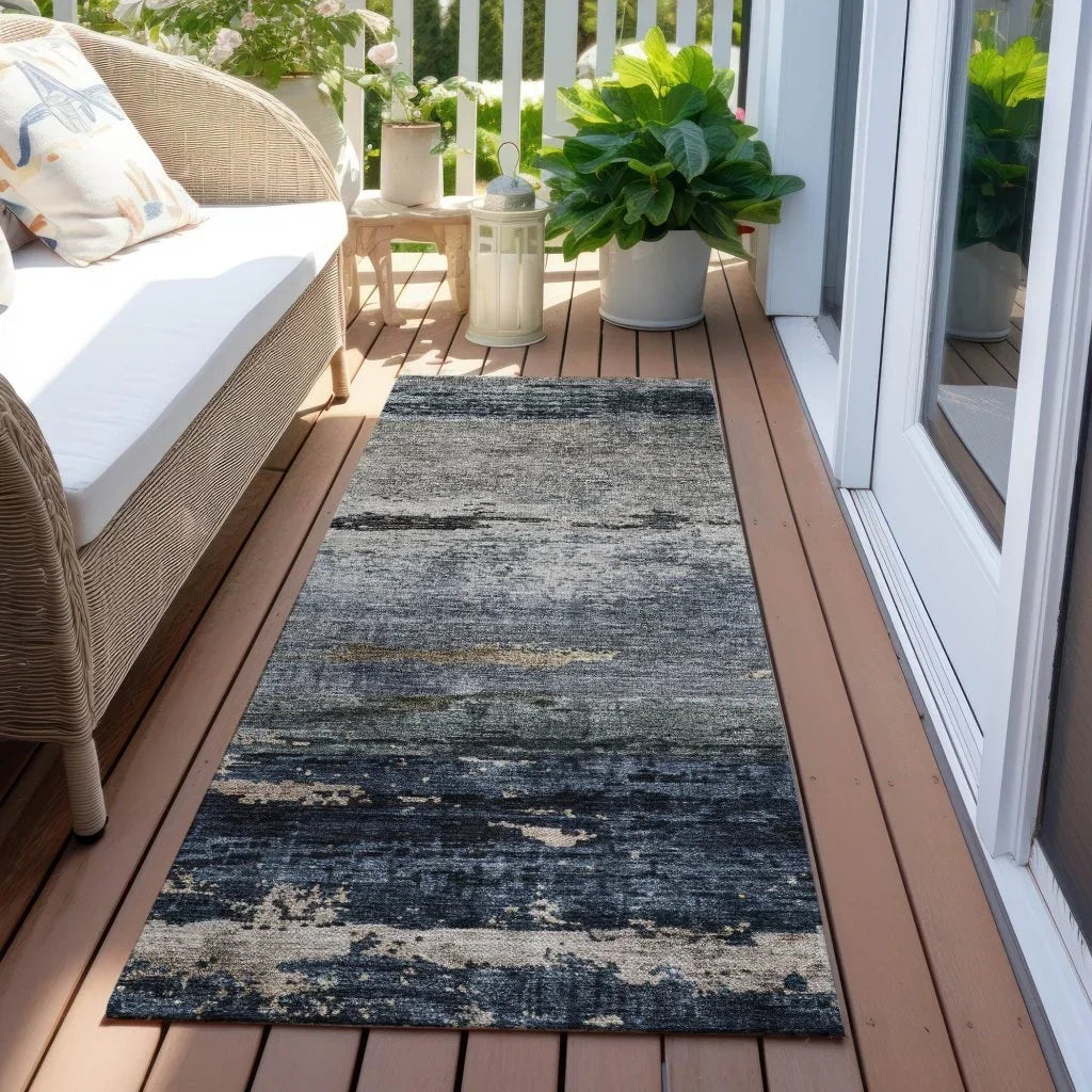LOOMLAN Rugs Shafira Blue Washable Indoor-Outdoor Rug