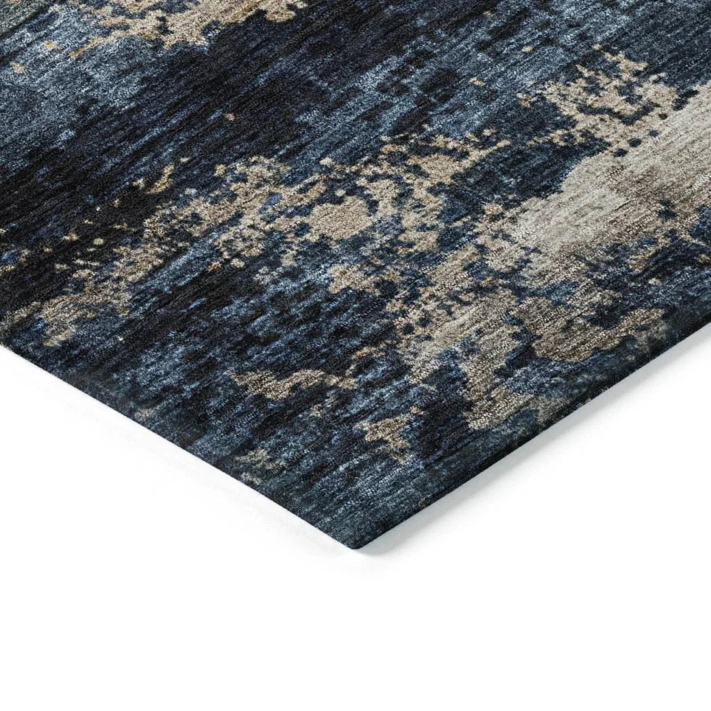 LOOMLAN Rugs Shafira Blue Washable Indoor-Outdoor Rug
