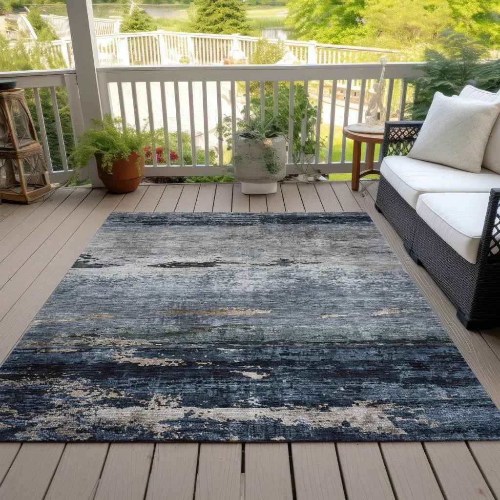 LOOMLAN Rugs Shafira Blue Washable Indoor-Outdoor Rug