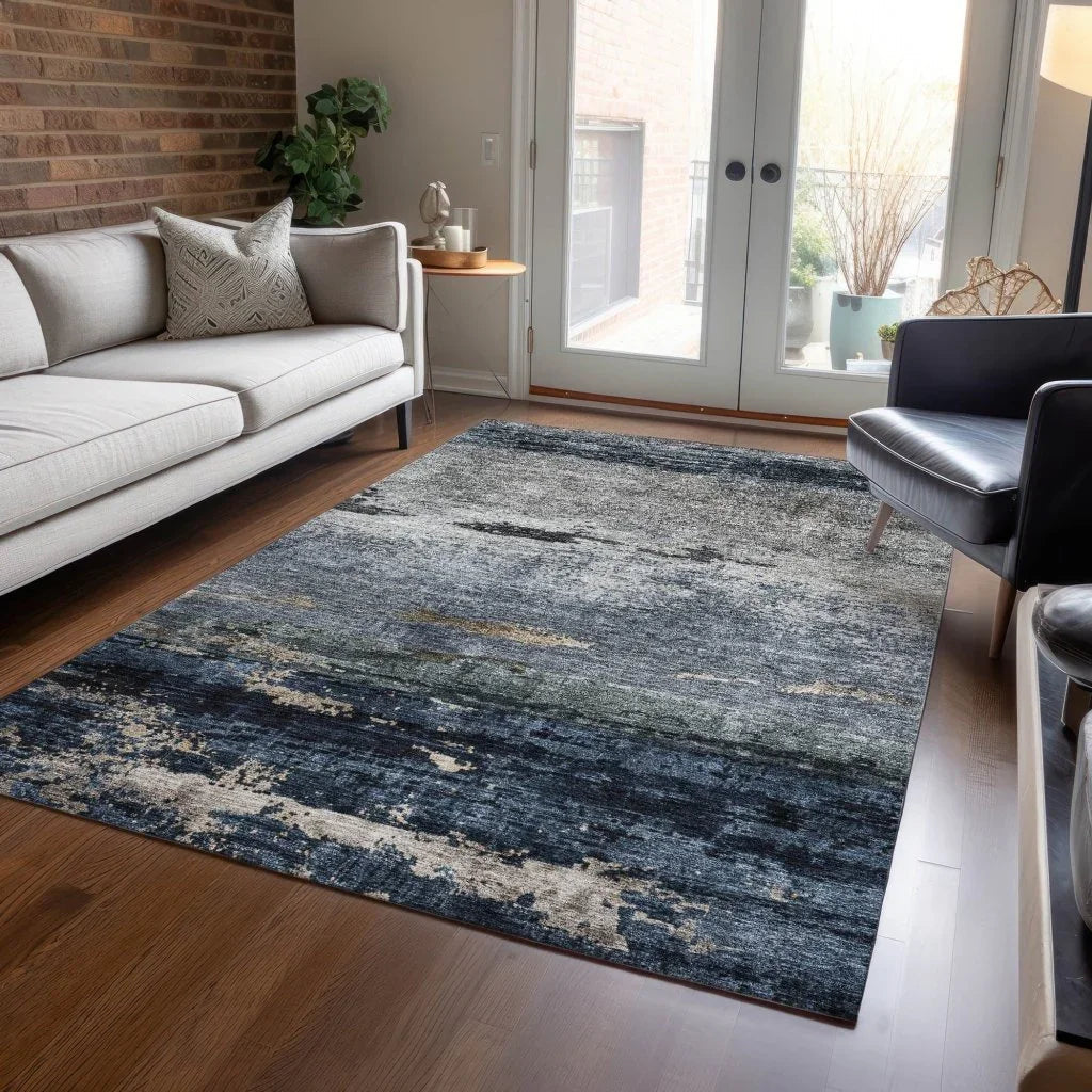 LOOMLAN Rugs Shafira Blue Washable Indoor-Outdoor Rug