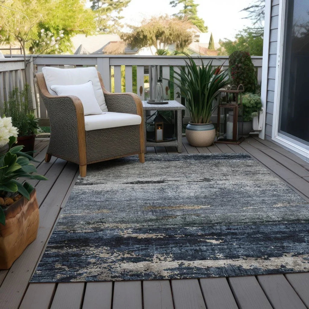 LOOMLAN Rugs Shafira Blue Washable Indoor-Outdoor Rug