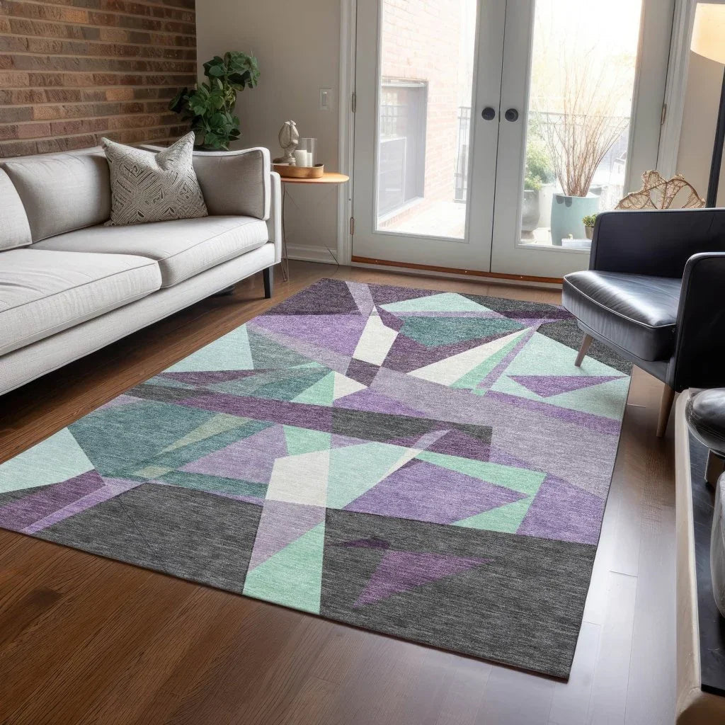 LOOMLAN Rugs Shapevia Purple Washable Indoor-Outdoor Rug