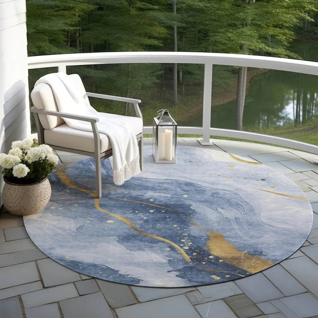 LOOMLAN Rugs Silavie Blue Washable Indoor-Outdoor Rug