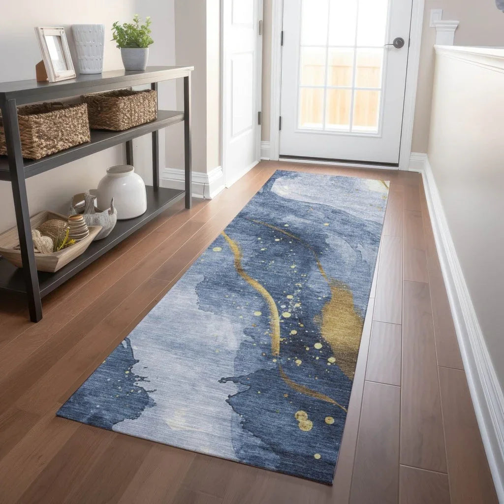 LOOMLAN Rugs Silavie Blue Washable Indoor-Outdoor Rug