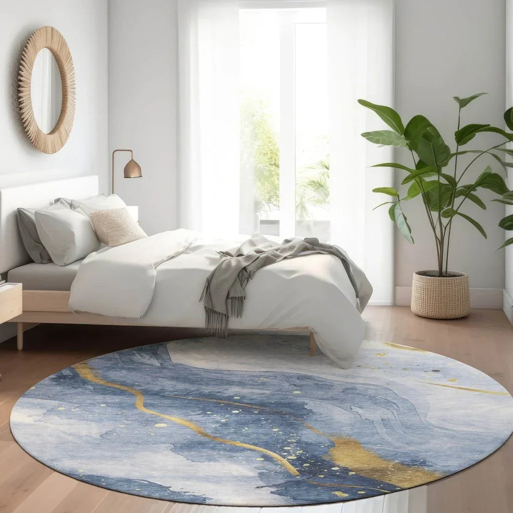 LOOMLAN Rugs Silavie Blue Washable Indoor-Outdoor Rug